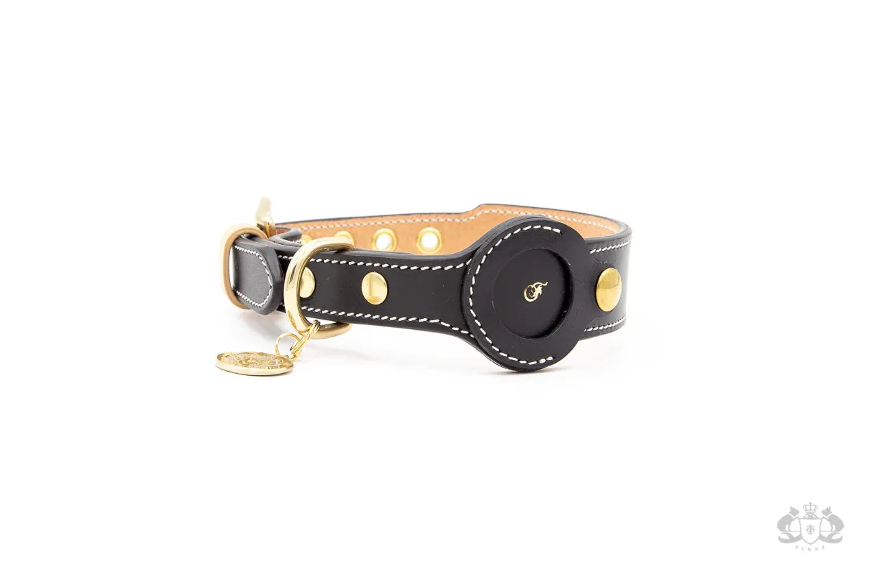 Air Tag Leather Collar Black from Florenze Italy