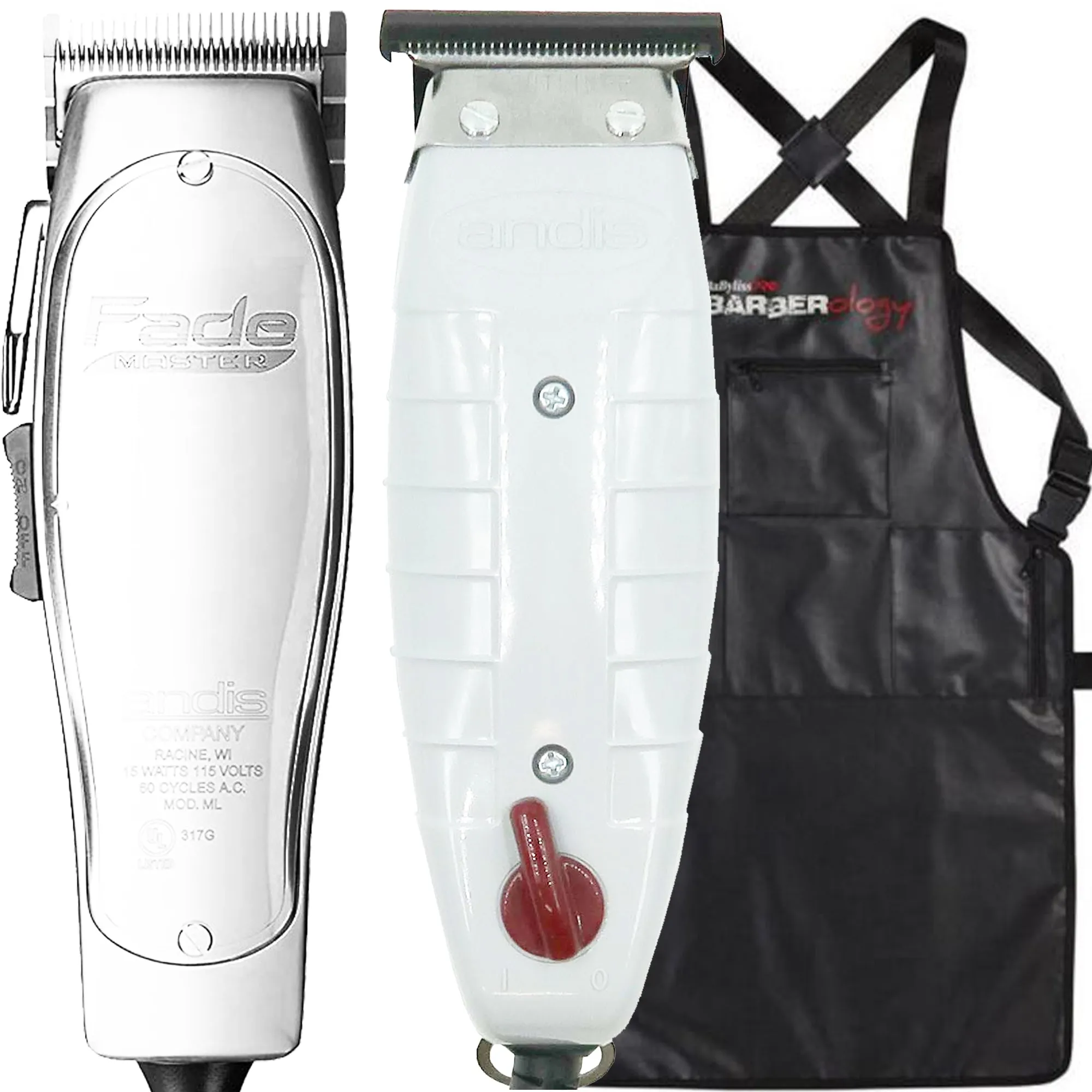 Andis 01690 Professional Fade Master Hair Clipper Silver   Andis 04710 T-Outliner Beard/Hair Trimmer & Apron