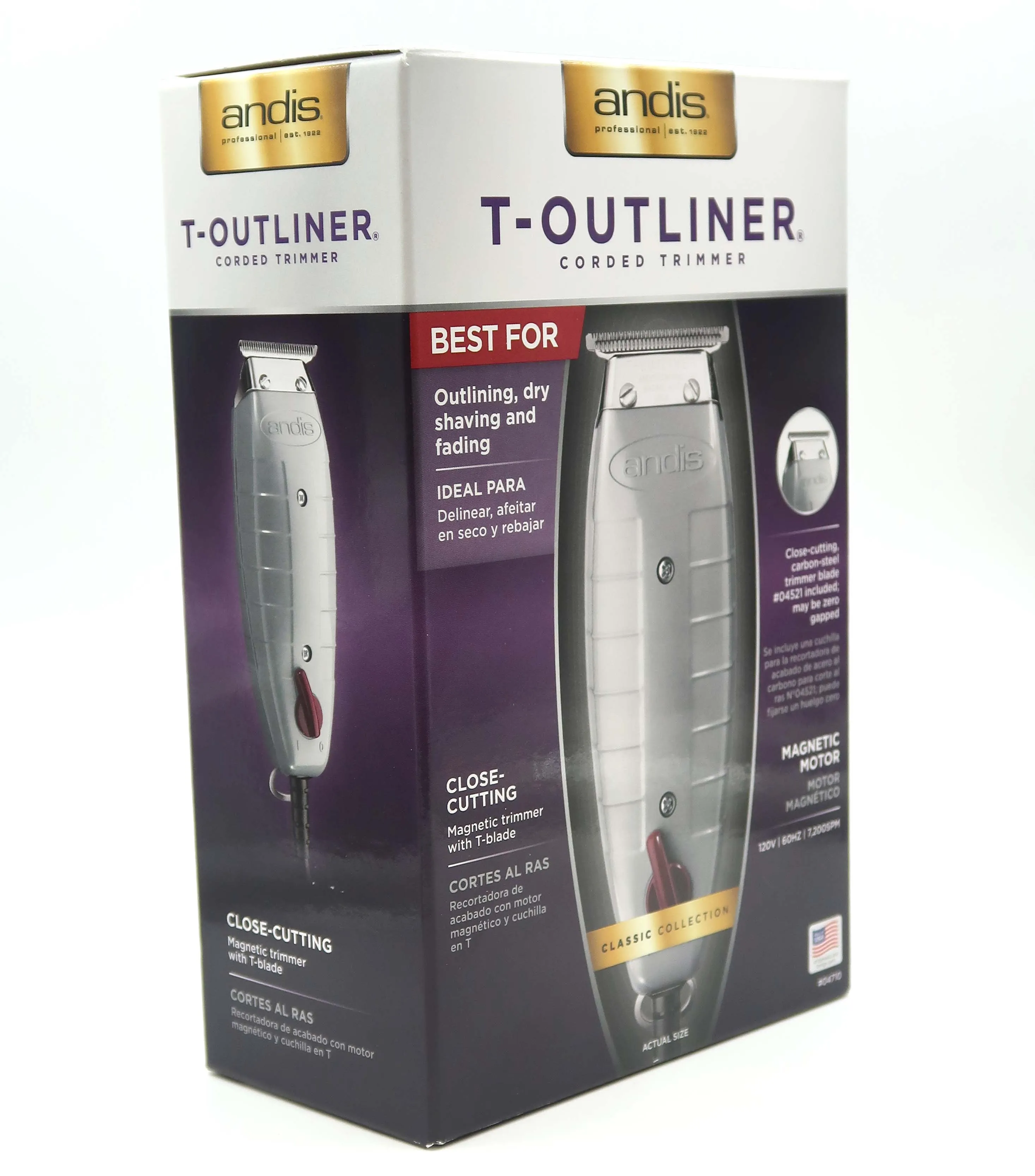 Andis 01690 Professional Fade Master Hair Clipper Silver   Andis 04710 T-Outliner Beard/Hair Trimmer & Apron