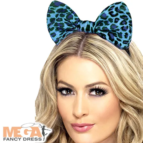 Blue Leopard Bow on Headband Stylish Accessory