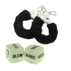 Fur Handcuffs & Dice Set - Black