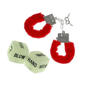 Fur Handcuffs & Dice Set - Red