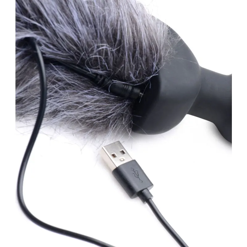 Grey Fox Tail Vibrating Anal Plug