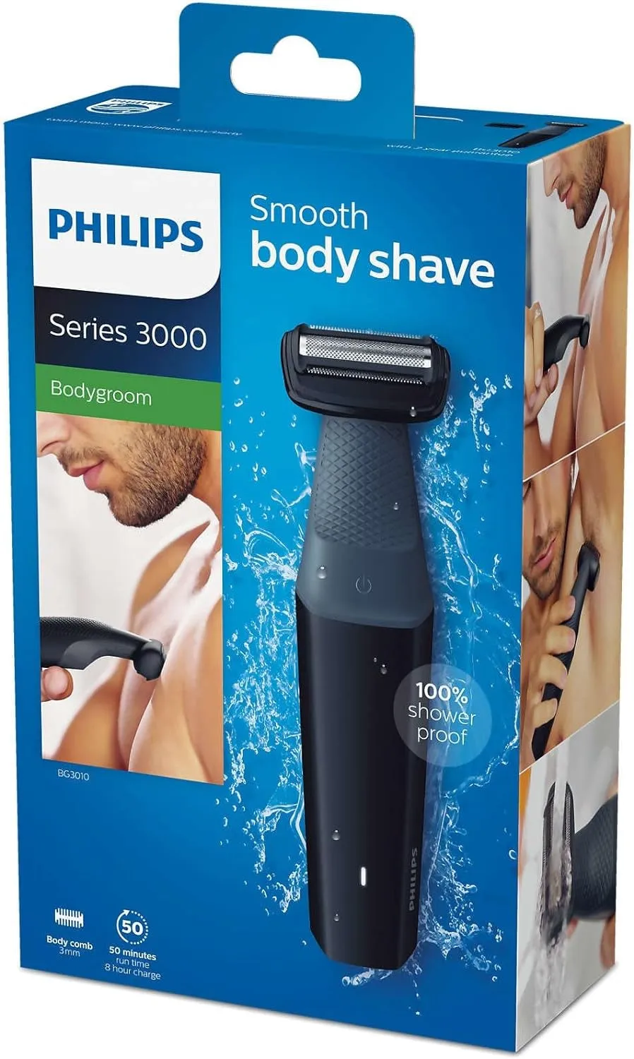 Philips Bodygroom Series 3000 Showerproof Body Groomer/Trimmer and Skin Friendly Electric Shaver with 50 Mins Cordless Use, Black, BG3010/15