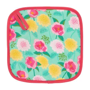 Pot Holder - Linen - Camellias Mint