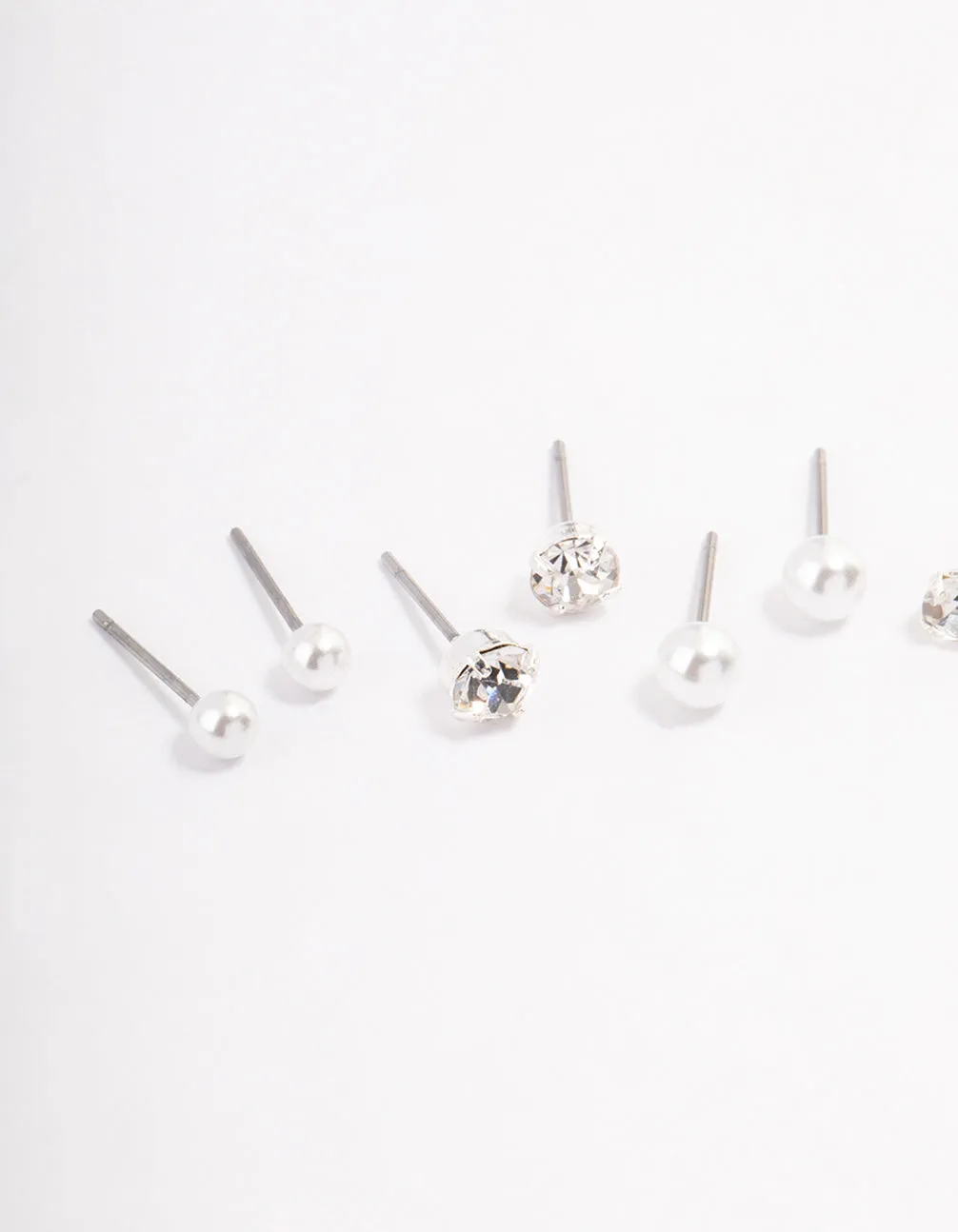 Silver Pearl & Diamante Stud Earrings 4-Pack