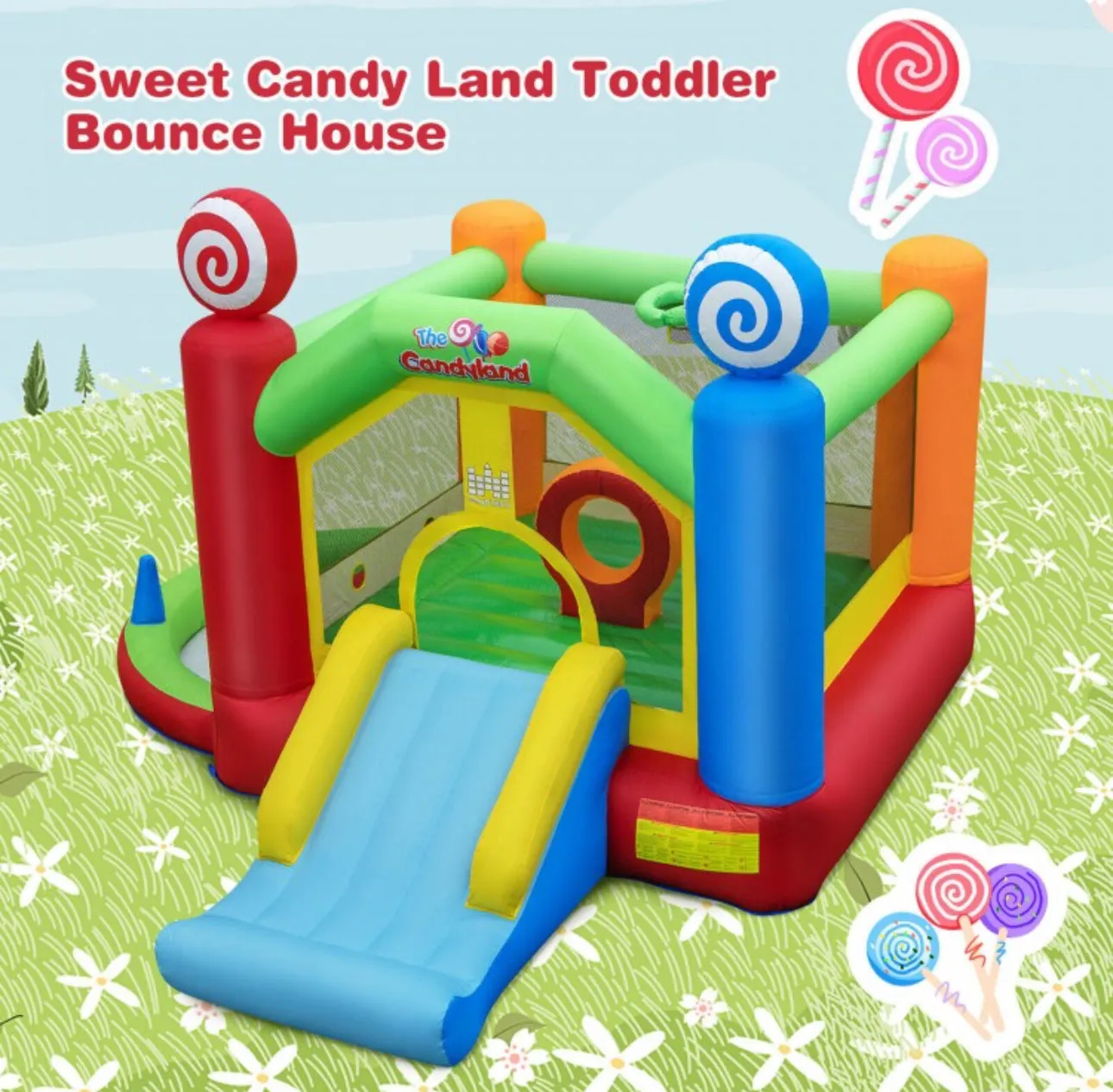 Super Cool Inflatable Kids Candy Land Theme Bouncy House Castle | 735W Blower | Jumping Area | Slide | Balls | Ball Pit | Basketball