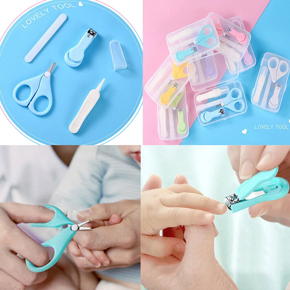 US 4-in-1 Baby Fineborn Grooming Kit Nail Clippers Scissor Nail File Tweezer Set