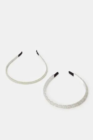 Women White And Silver Embellished Headband Set (2 Piece)