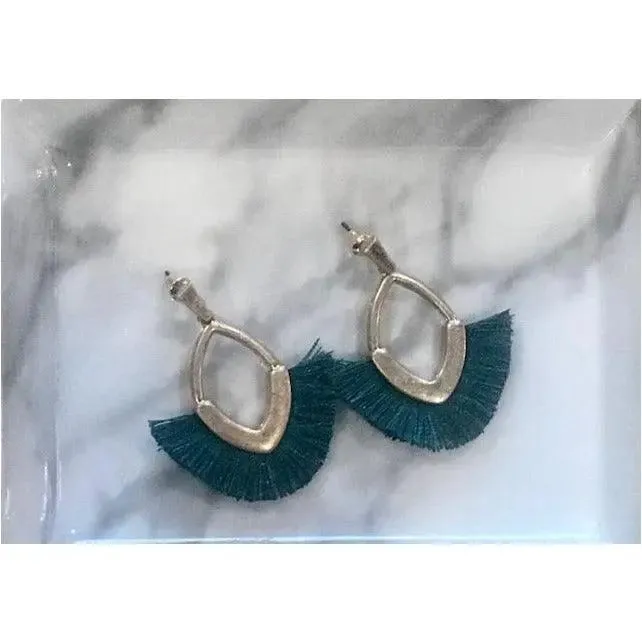 Zelda Teal Tassel Drop Earrings