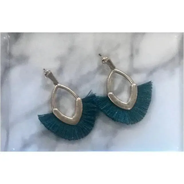 Zelda Teal Tassel Drop Earrings